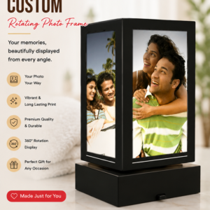 Custom Rotating Photo Frame Lamp with LED Light | 360° Personalized Memory Display